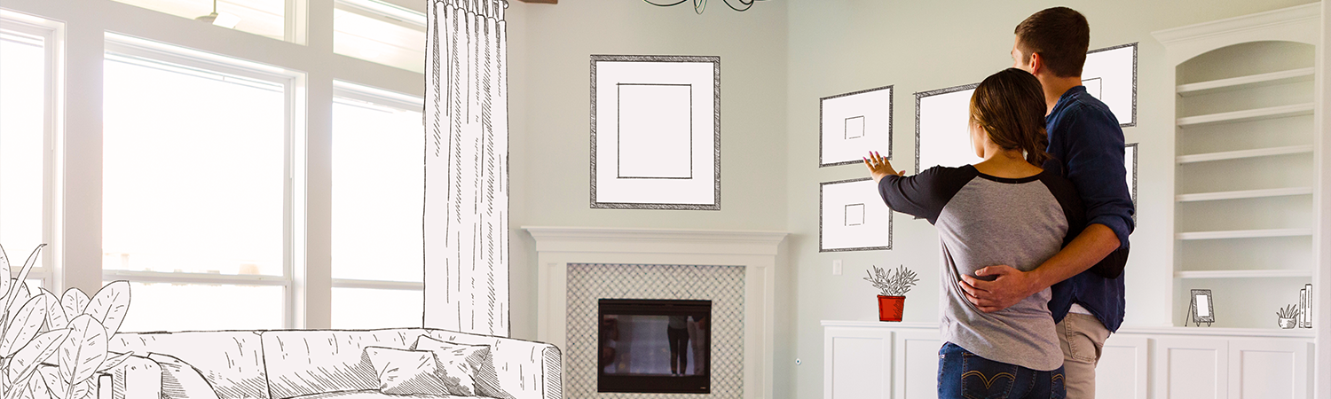 couple drawing a living room 